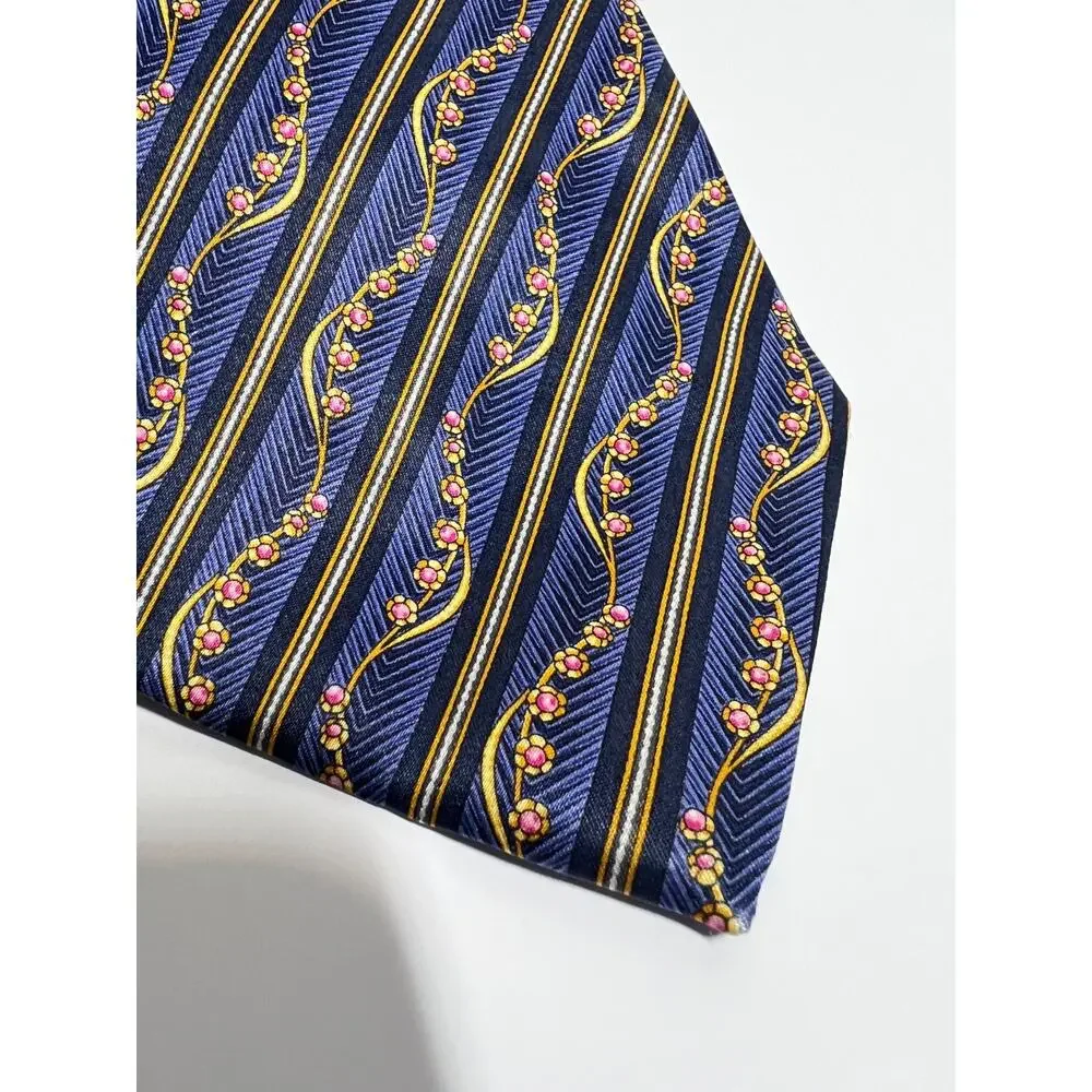 Faberge EUC Blue Flower Egg Print 100% Silk Tie 58